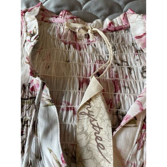 Mystree Womens Small Color Pink/Multi Tie Front Elastic Stretch Casual Blouse - Picture 2 of 5